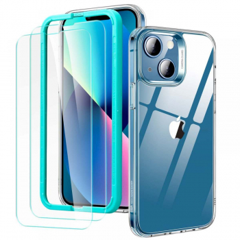 ESR iPhone 13 Case and Screen Protector Hybrid series set (Clear Case + Screen Shield 2 pcs + instal-frame) Transparent