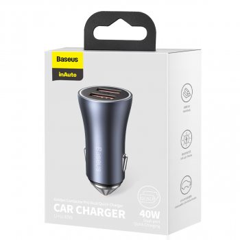 Baseus Car Charger Golden Contactor Pro Dual Quick Charger U+U Power Delivery 3.0 Quick Charge 4, SCP FCP AFC 40W Dark Gray (CCJD-A0G)