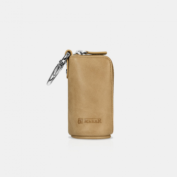 iCarer Tool Car Key Holder Vegetable Tanned Leather Zipper Bag Light Brown