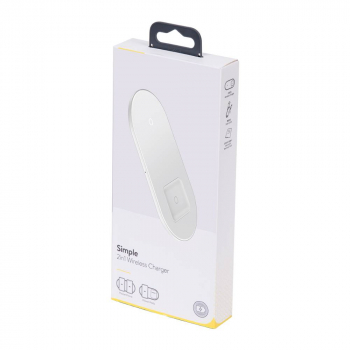 Baseus Wireless Charger Simple 2in1, max 18W For Phones+Pods, White (WXJK-02)