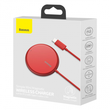 Baseus Wireless Charger Magnetic Simple Mini (suit for IP12 with Type-C cable 1.5m) 15W Red (WXJK-H09)